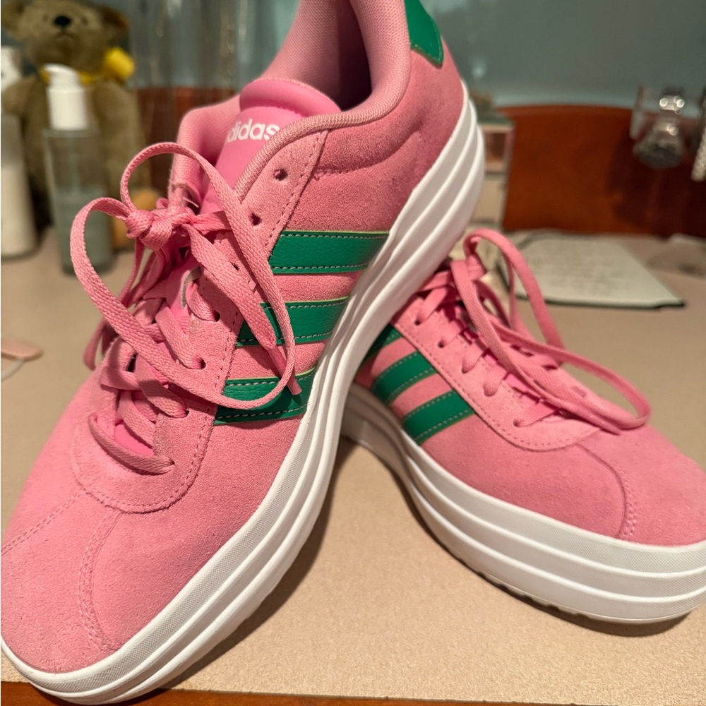 Adidas Women's Pink and Green Sneakers